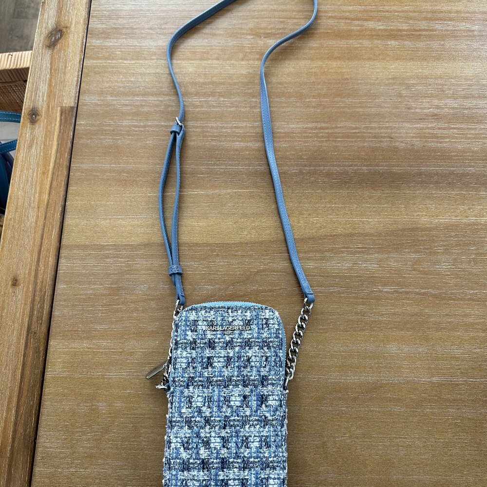 Karl Lagerfeld Blue Tweed Phone Crossbody